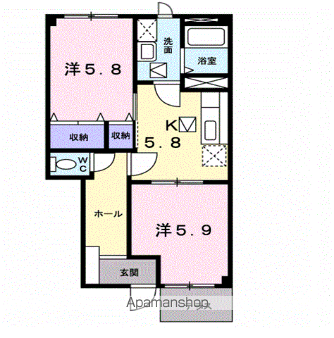 ヴィラエゾA(2DK/1階)の間取り写真