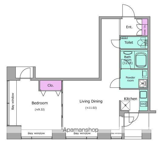 レジディアタワー麻布十番(1LDK/12階)の間取り写真