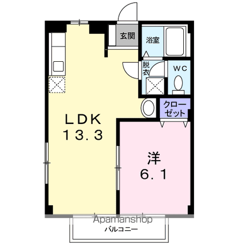 エスポワール穂高B(1LDK/2階)の間取り写真