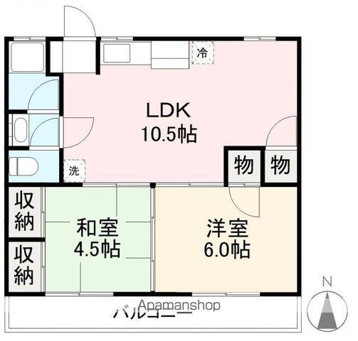 ヴェルヴィルKITA(2LDK/1階)の間取り写真