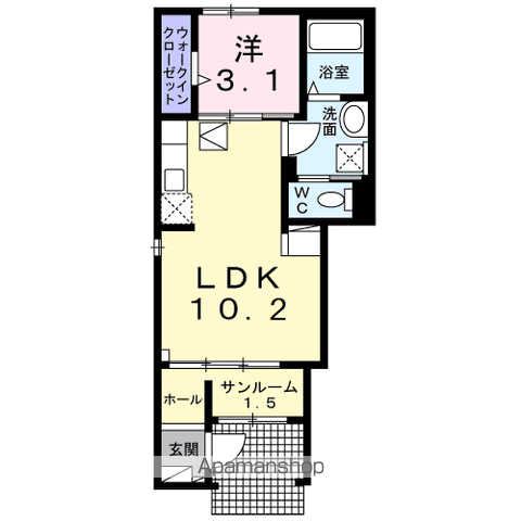 ルピナス(1LDK/1階)の間取り写真