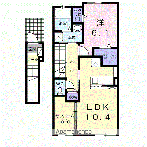 メルヴェーユ フィールド Ⅵ(1LDK/2階)の間取り写真