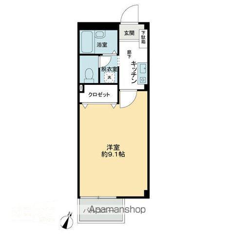 フォブールTWO(1K/2階)の間取り写真