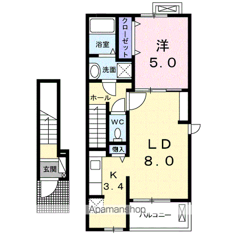 エクレレ(1LDK/2階)の間取り写真