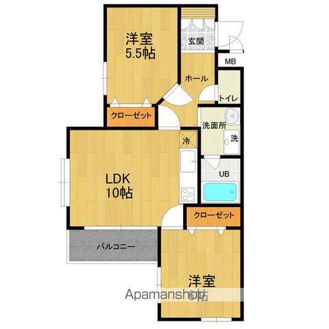 MELLOW HILLS(2LDK/2階)の間取り写真