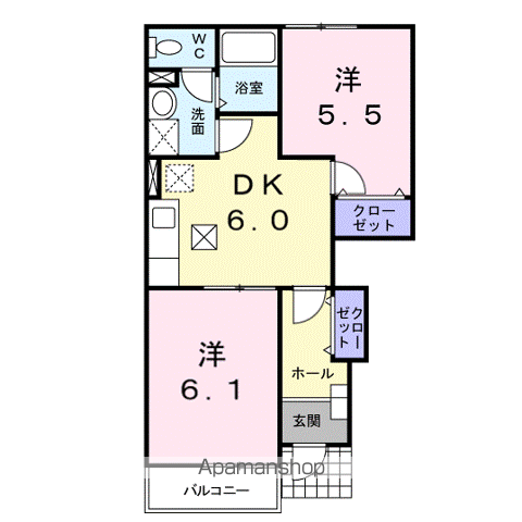 ポポラーレ(2DK/1階)の間取り写真