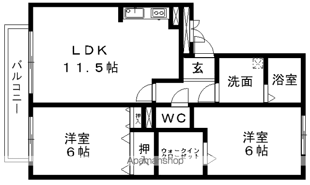 コトー鹿子木(2LDK/3階)の間取り写真