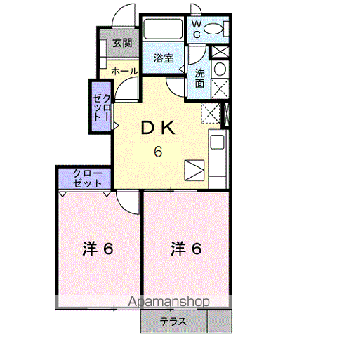 ユートピアKF D(2DK/1階)の間取り写真