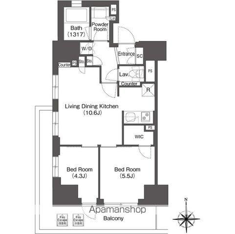 コンフォリア東新宿(2LDK/5階)の間取り写真