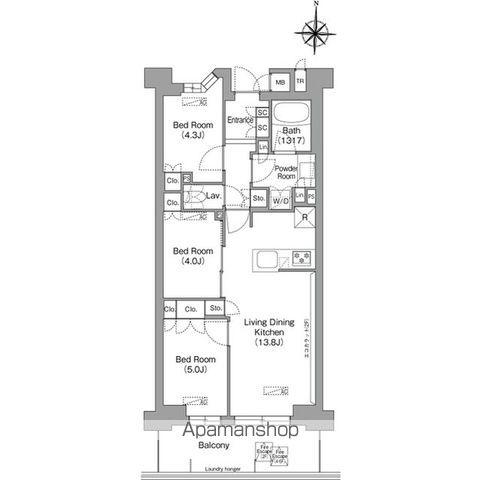 コンフォリア・リヴ八坂富士見(3LDK/2階)の間取り写真
