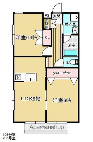コーポ向原B棟(2LDK/2階)の間取り写真