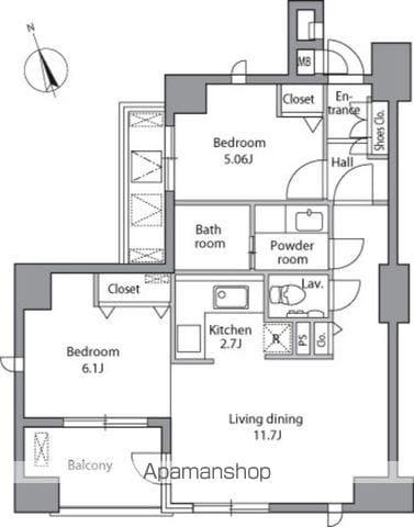 レジディア自由が丘(2LDK/3階)の間取り写真