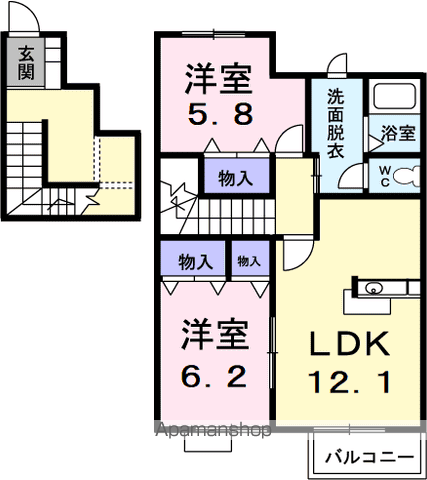 ファミールウツベ Ⅲ(2LDK/2階)の間取り写真