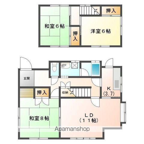 中央本線 高蔵寺駅 バス乗車時間：10分 石尾台東停バス停で下車 徒歩3分 2階建 築48年(3LDK)の間取り写真