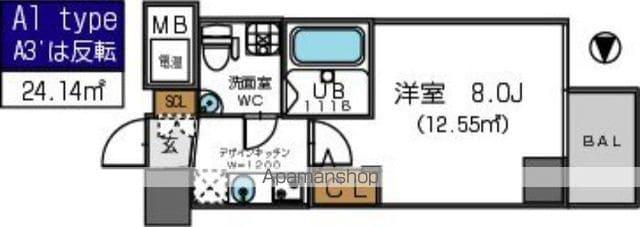 ザパーククロス阿波座(1K/3階)の間取り写真