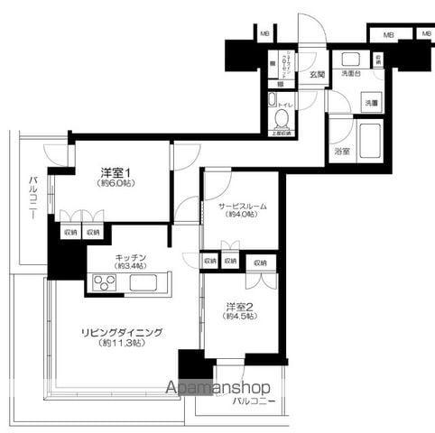 浅草タワー(2LDK/3階)の間取り写真