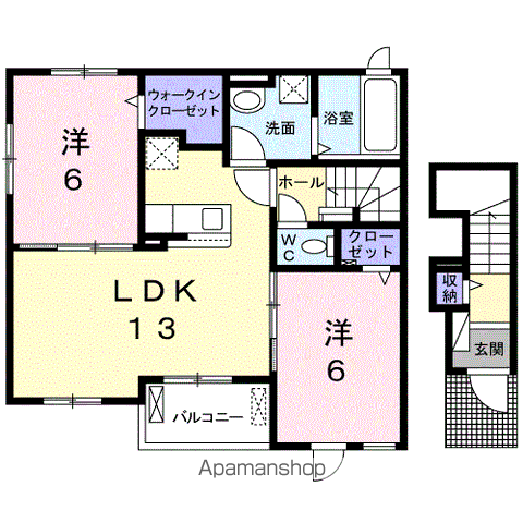 フラワーコート A(2LDK/2階)の間取り写真