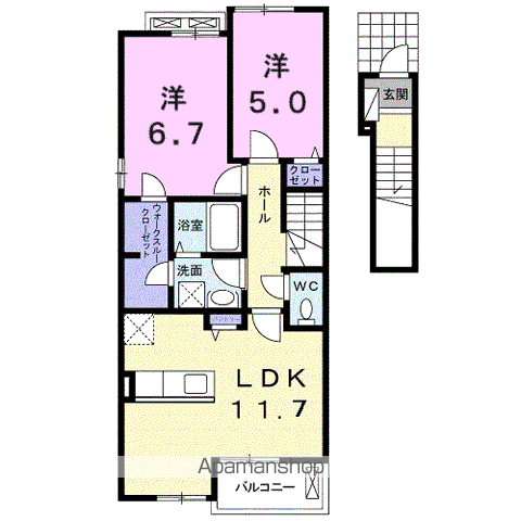 サンモールYOU(2LDK/2階)の間取り写真