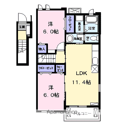 プラシードⅡ(2LDK/2階)の間取り写真