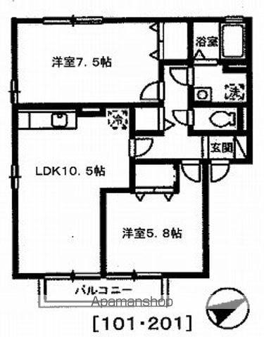 ラ リビエール ヴィラージュ(2LDK/2階)の間取り写真