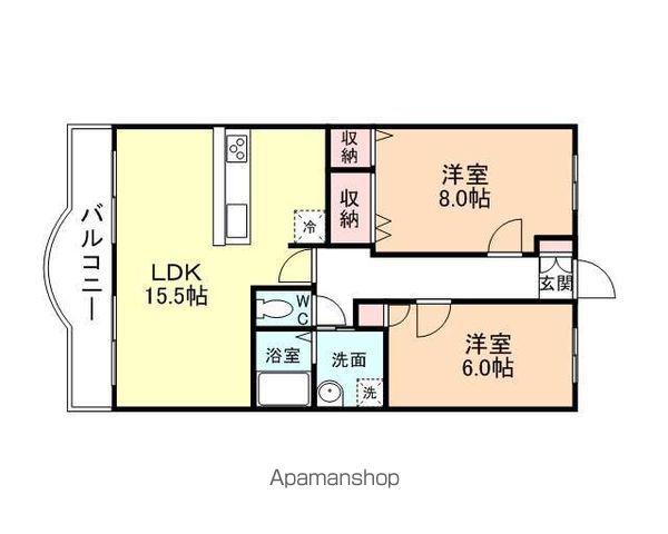 ハートフルマンションVILLALUNAB棟(2LDK/1階)の間取り写真