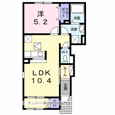 モデルノ カステロ ドゥーエ(1LDK/1階)の間取り写真
