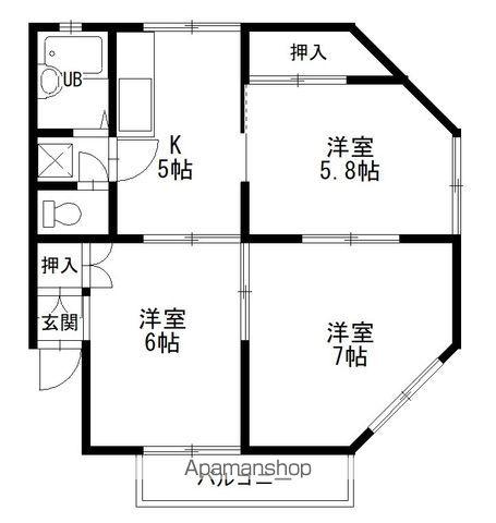 グリンヒルミハラ(3K/2階)の間取り写真