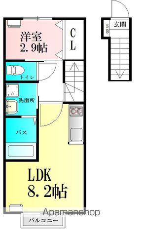 プレミアムホワイト(1LDK/2階)の間取り写真