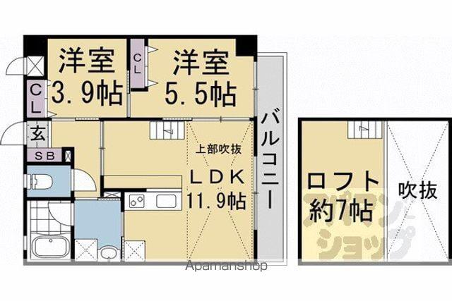 グランドラティス河原町七条(2LDK/6階)の間取り写真