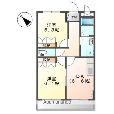 サンビレッジ翔 Ⅱ(2DK/1階)の間取り写真