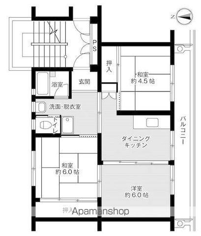 ビレッジハウス河南2号棟(3DK/4階)の間取り写真
