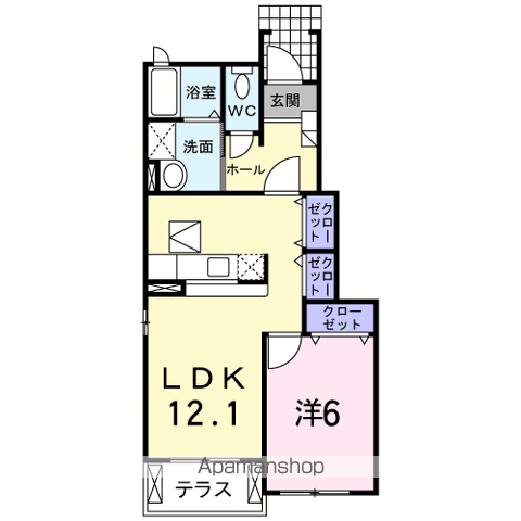 メゾンハナブサB(1LDK/1階)の間取り写真