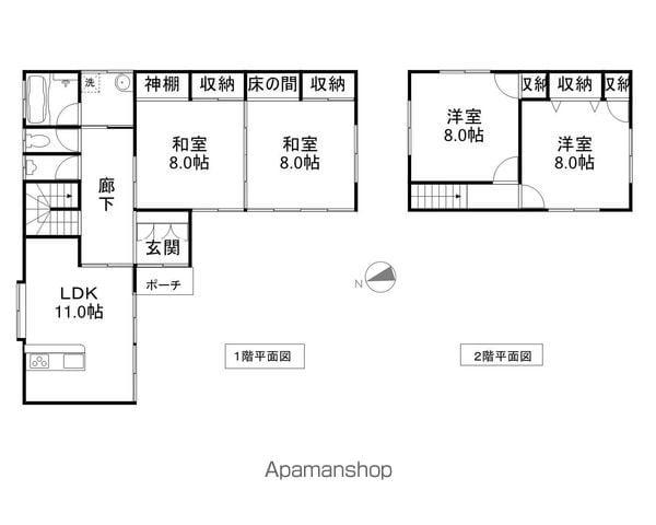 山形県鶴岡市 2階建 築30年(4LDK)の間取り写真