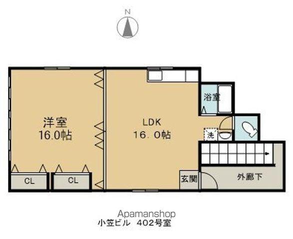 小笠ビル(1LDK/4階)の間取り写真