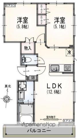 サンライズ中野江原町(2LDK/2階)の間取り写真