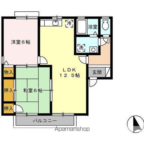 ヴェルドミール B棟(2LDK/2階)の間取り写真