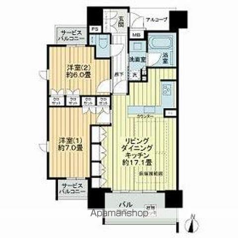 ファインフラッツ北浜(2LDK/13階)の間取り写真