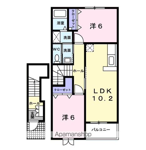 サンデリアーナ B棟(2LDK/2階)の間取り写真