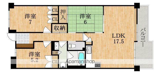 近鉄難波・奈良線 学園前駅(奈良) 徒歩4分 8階建 築22年(3LDK/4階)の間取り写真