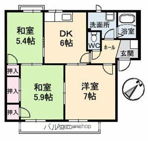 フレグランス塚本B棟(3DK/2階)の間取り写真