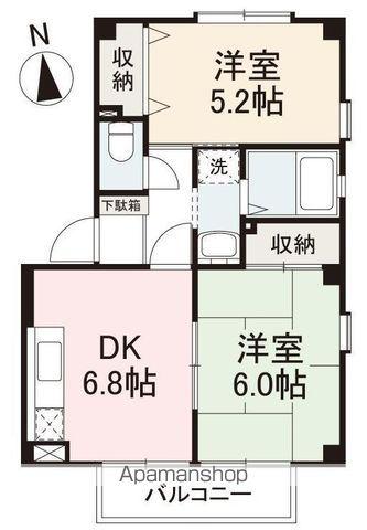 フォブール東大所A・B棟(2DK/2階)の間取り写真