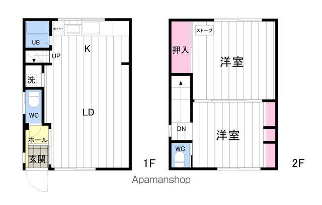 札幌市東豊線 東区役所前駅 徒歩10分 2階建 築53年(2LDK)の間取り写真