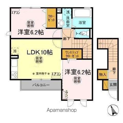 シャリテレーヴB棟(2LDK/2階)の間取り写真