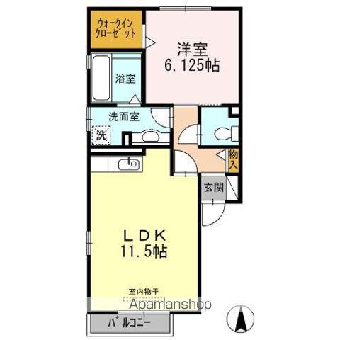 ヒルズ馬見塚(1LDK/2階)の間取り写真