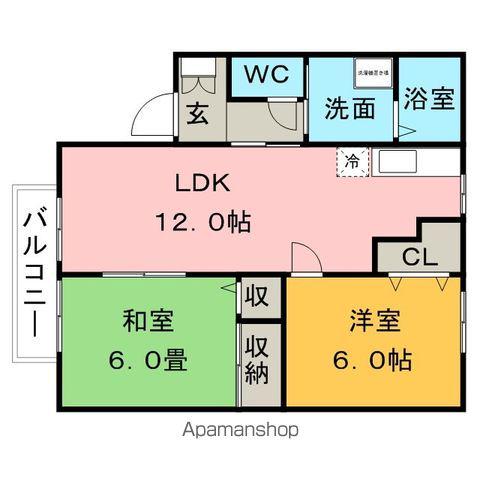 パピオン津福(2LDK/2階)の間取り写真