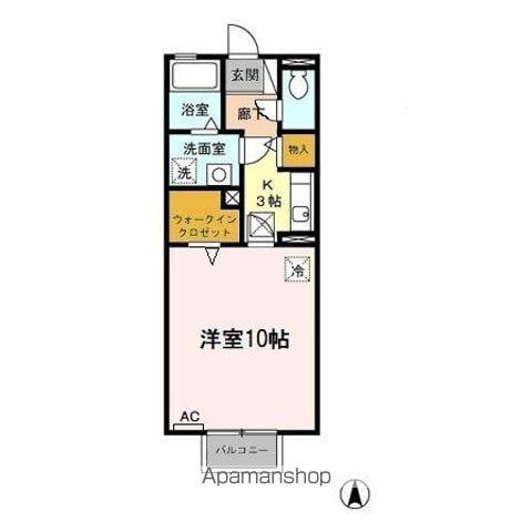 リビングタウンかじま台Ⅱ A(1K/2階)の間取り写真