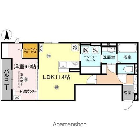 トリシア北巽(1LDK/3階)の間取り写真