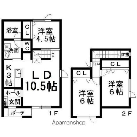 メゾネットリラ美山B(3LDK/1階)の間取り写真