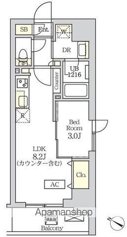 コスモグラシア新宿西早稲田(1LDK/2階)の間取り写真