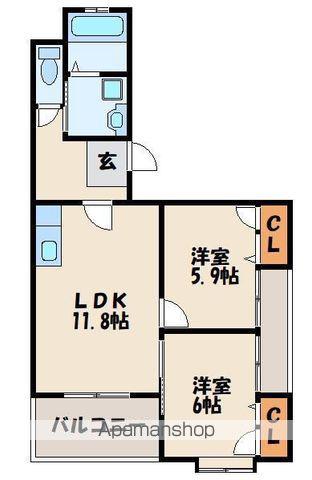 エスポワール若狭Ⅱ(2LDK/1階)の間取り写真